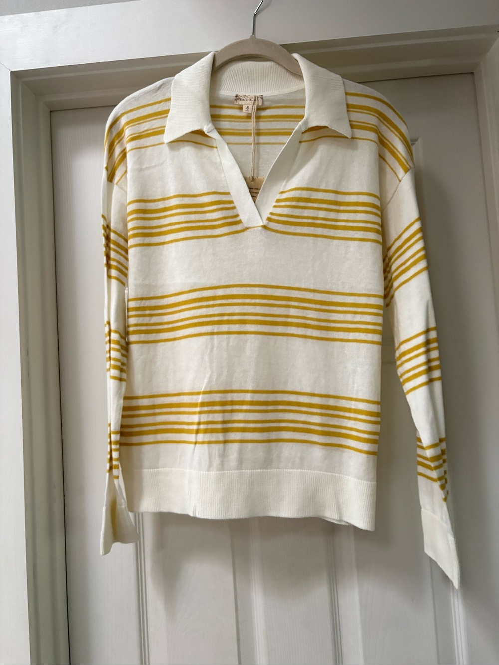 Hem & Thread Cream Sweater with Yellow Stripes